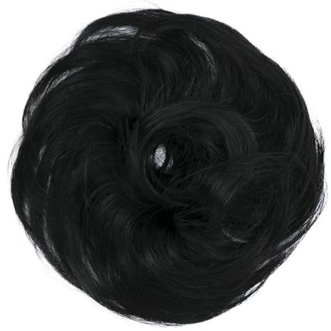 CAISHA Haargummi Bella Hochsteckfrisuren Haarteil Hochzeitfrisuren Voluminös Leicht Gewellt Hitzebeständige Kunstfaser DM17cm Schwarz G1B