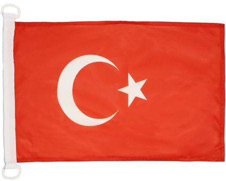 AZ FLAG - Drapeau Turquie - 45x30 cm - Pavillon Nautique Turc Spécial Bateau Et Extérieur En Maille Bloquée Avec Anneaux Plastiques Intégrés - 30g