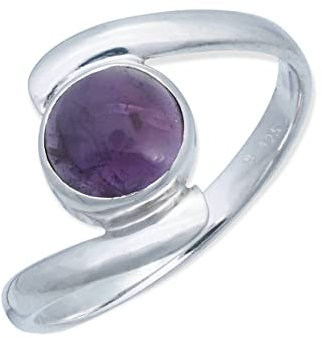 mantraroma Bague argent femme améthyste pierre ronde violette simple moderne