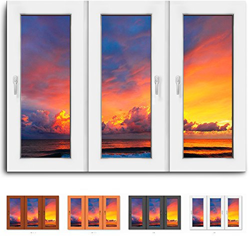 Quadro su Tela – Finestra Vista Tramonto sul Mare – Foto leinwand24/aa0427, Legno, Bianco, 150 x 100 cm