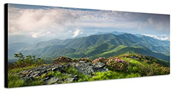 Augenblicke Wandbilder Leinwandbild als Panorama in 150x50cm Landschaft Berge Wiese Wolkenhimmel Natur