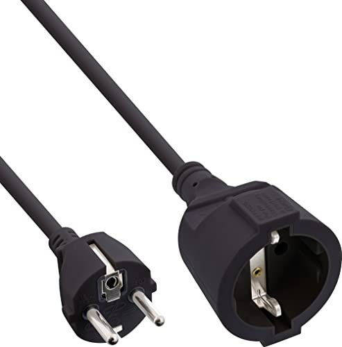InLine - Cable alargador (con protección para niños, Macho-Hembra, 7 m), Color Negro