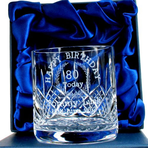 80th Birthday Whisky Glass for Him Her Personalised Engraved 24% Lead Crystal Tumbler Presentation Boxed