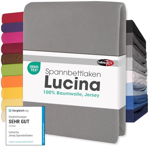 CelinaTex Jersey Spannbettlaken Lucina Doppelpack 140x200-160x200cm dunkel grau 100% Baumwolle gekämmt bis 26cm Matratzenhöhe Spannbettbezug, Leintuch, Bettlaken, elastisch, Strech, Oeko-Tex