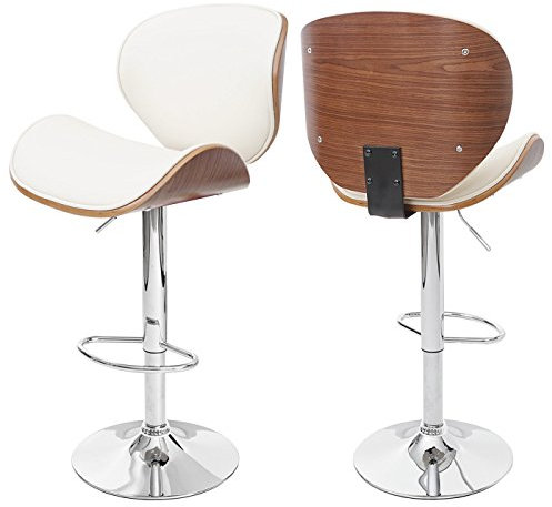 Mendler Barhocker Foxrock, Barstuhl, Holz Bugholz Retro-Design - Walnuss-Optik, Kunstleder Creme