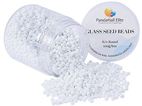 PandaHall 2000 Stk. 8/0 Glassamenperlen, 3 mm runde Ponyperle Mini Spacer Perlen Taille Perlen für Ohrring Armband Anhänger Schmuck DIY Craft Making, Weiß