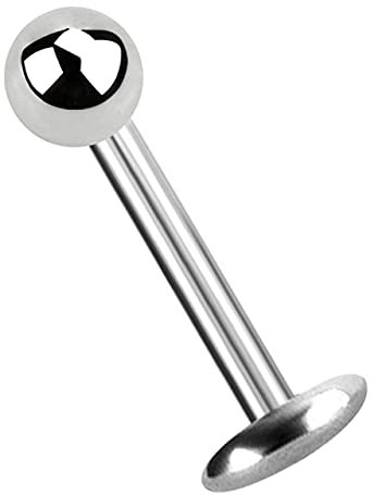 Titan Piercing Labret Stecker 4 mm Platte in 1,2 x 8 mm + 3 mm Titan-Kugel