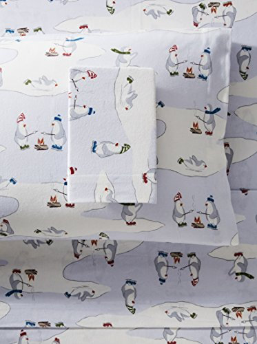 Eddie Bauer - Bettwäsche, Baumwoll-Flanell-Bettwäsche-Set, gebürstet für zusätzliche Weichheit, gemütliche Heimdekoration (Skating Pinguin, 4-teilig, voll)