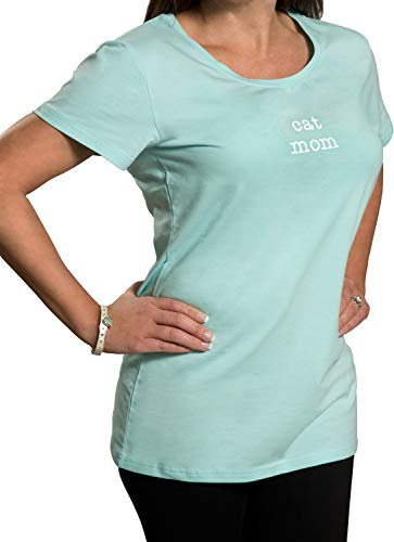 Pavilion Gift Company Women's Cat Mom Semi-Fitted T-Shirt, Teal, X-Large