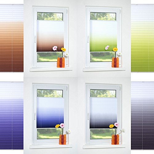 Plissee Farbverlauf, Stoff: 100% Polyester, verspannt ohne Bohren oder Schrauben, 100 x 130 grau, blickdichte Transparenz, lichtdurchlässig