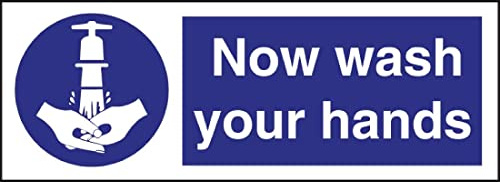 Vogue Now Wash Your Hands Sign - 230x90mm 9x3 1/2 (Self-Adhesive) | Clear 9x3.5 inch sizing ensures high visibility on doors, with a self-adhesive backing for instant commercial application.