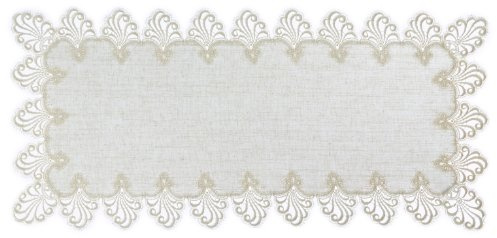 Plauener Spitze Original Tischdecke No. 3086L_11_4090 - Nizza L, Größe 40 x 90 cm, rechteckig mit Gewebe Vogtlandleinen