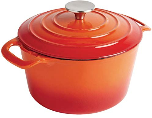 Vogue Round Enamelled Cast Iron Casserole Dish with Lid - 3.2 Litre, Orange, Size: 120(H) x 205(Dia)mm, Induction Compatible, Suits All Oven & Hob Types, Dutch Oven, Commercial & Home Use, GH302
