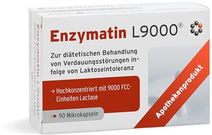 Enzymatin L9000 – Lactase Kapseln 9.000 FCC, kleine Mikrokapseln, 90 St. | Spaltet bis zu 80 g Lactose pro Kapsel – hochkonzentriert, auch für sensible Personen – klein und leicht schluckbar