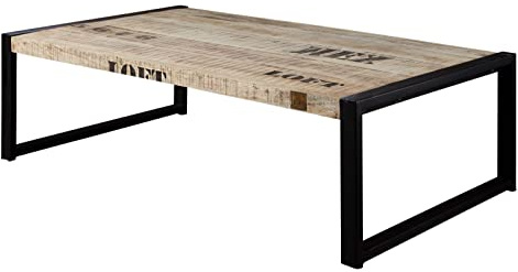 MASSIVMOEBEL24.DE Couchtisch Mango Natur Bedruckt Factory #111 | 140x80x40 cm (BxTxH) 31 kg Industrial montiert vollmassiv