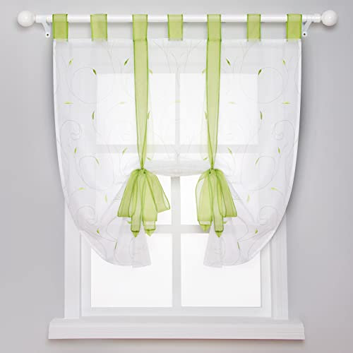 SIMPVALE 1 Stück Raffrollo Vorhänge, Grün 140x140 cm Voile Vorhang mit Raffinierten Floralen Stickereimustern, Transparente Gardinen für Wohnungen, Schlafzimmer, Wohnzimmer, Küche