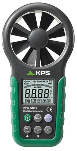 KPS AN10 Anémomètre numérique professionnel mesure de la vitesse et du débit volumétrique de l'air dans différentes unités.