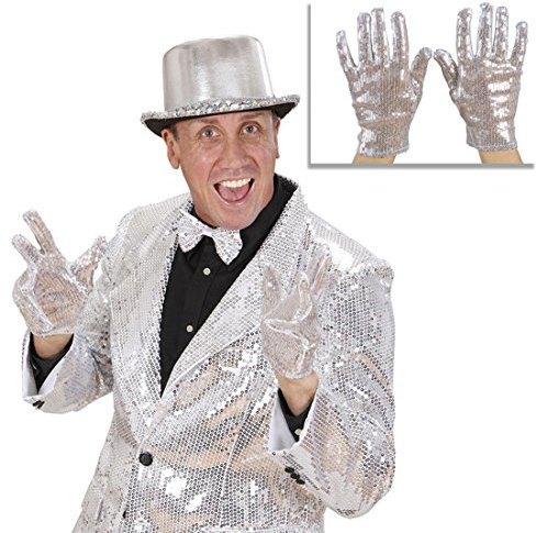 NET TOYS Silber Handschuhe Glitter Glitzer Handschuh Glitterhandschuhe Glitzerhandschuhe Pailletten Damen Showhandschuhe