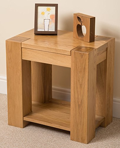 MODERN FURNITURE DIRECT Kuba Oak Side Table with Shelf, Natural Solid Oak Wood Lamp Table, 60 x 40 cm