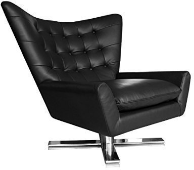 NEUERRAUM Drehbarer V-förmiger Echtleder Ohrensessel Fernsehsessel Armlehnsessel Lounge Sessel. Abbildung in Leder Schwarz