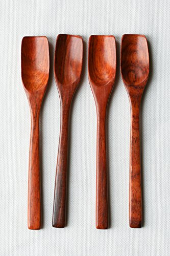 Redchocol8® Set of 4 Handmade Small Wooden Tea Spoons Reddish Brown 13cm
