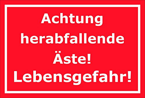 Melis-Folienwerkstatt Schild Achtung herabfallende Äste – Lebensgefahr – 15x20cm, 30x20cm und 45x30cm – Bohrlöcher Aufkleber Hartschaum Aluverbund -S00168D