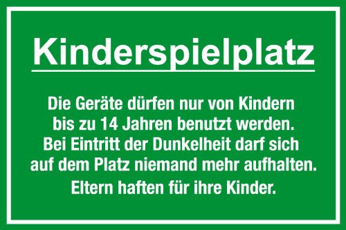 Spielplatzschild - Kinderspielplatz bis 14 Jahre - Aluminium - 20 x 30 cm