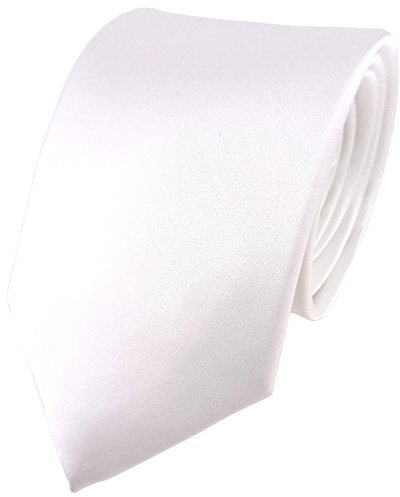 TigerTie Satin Seidenkrawatte in weiss einfarbig Uni - Krawatte 100% Seide