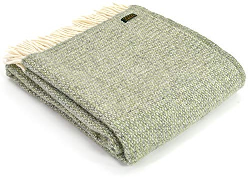 Tweedmill Textiles 100% Pure New Wool Illusion Throw, Green/Grey, 150x180cm