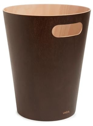 Umbra Woodrow Abfalleimer – Zweifarbiger Holz Papierkorb für Büro, Badezimmer, Wohnzimmer und Mehr, 7,5l Fassungsvermögen, Natur / Espresso, Medium