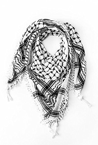 Keffieh Foulard arabe pour homme ou pour femme 100 % coton Noir et blanc