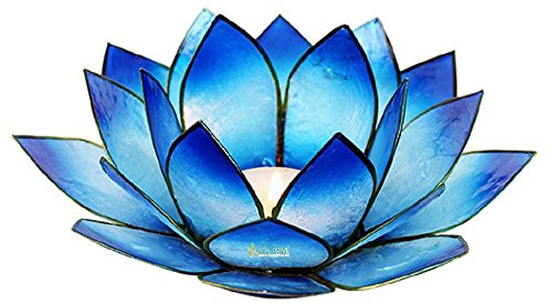 Portalumino Capiz Loto dei Chakra azzurro scuro 13 cm fatto a mano