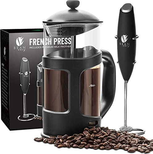 Bean Envy 34 oz French Press café, café y té – PREMIUM Bundle incluye eléctrico espumador de leche – mejor prensa para 1, 3, 4 o 8 tazas