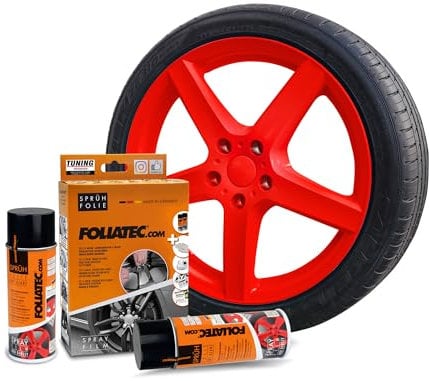 Foliatec Sprühfolie Auto Felgenfolie Sprüh Lack Set für 4 Felgen, Abziehbar, Gute Deckkraft, rot glänzend, 2X 400ml