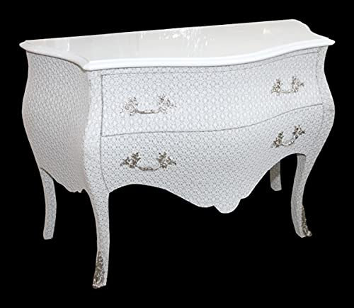 Casa Padrino Barock Kommode Weiß/Glitzerlook 120cm Mod2 - Möbel Schrank Sideboard