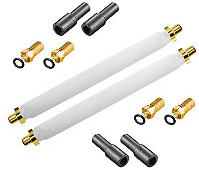 ARLI 2x Fensterdurchführung 20 cm – Selbstklebend + 4x F-Stecker + 4x Gummitülle | Vergoldete Anschlüsse | SAT TV Flachkabel für Fenster & Türen Wohnwagen Camping | SAT TV Koaxialkabel