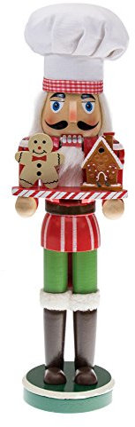 Christmas Chef Nutcracker by Clever Creations | Holding Gingerbread Man and House | Perfect for Any Collection | Festive Christmas Decor | Perfect for Shelves and Tables | 100% Wood | 15 Tall
