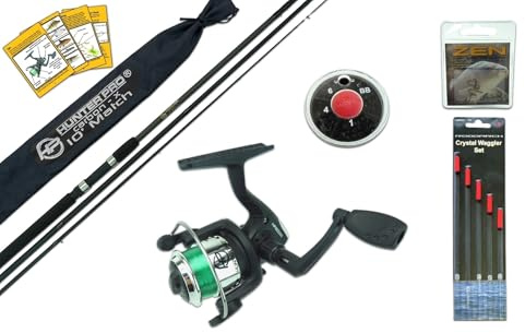 Hunter Pro 10 ft Carbon Coarse Fishing Kit: 3-Piece Carbon-X Match Rod & HP200XR Reel with Waggler Float Tackle Set