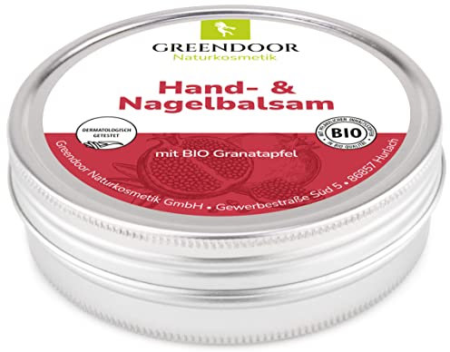 GREENDOOR Handbalsam für sehr trockene Haut mit BIO Granatapfel & Avocadoöl 75ml, Naturkosmetik Hand Balsam ohne Mineralöl, 4fach ergiebiger als Handcreme, Nagelbalsam