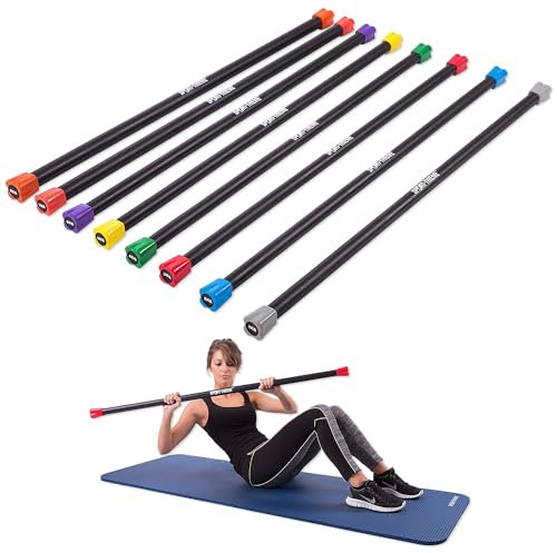 Sport-Thieme Gewichtsstange für Aerobic, Fitness, Therapie | 1-8 kg Weighted Bars, Hantelstange mit Zusatzgewichten | Stahl mit Kautschuk-Oberfläche | Länge: 122 cm, ø 30-37 mm