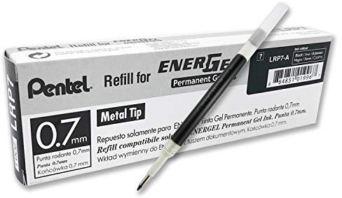 Pentel LRP7-AX Nachfüllmine für EnerGel Stifte, 12 Stück, 0.7 mm, schwarz