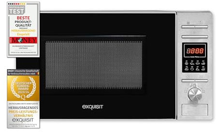 Exquisit Stand-Mikrowelle MW 820 DI | Silber | 700W | 20L | 5 Leistungsstufen | Innenbeleuchtung | Digital-Timer