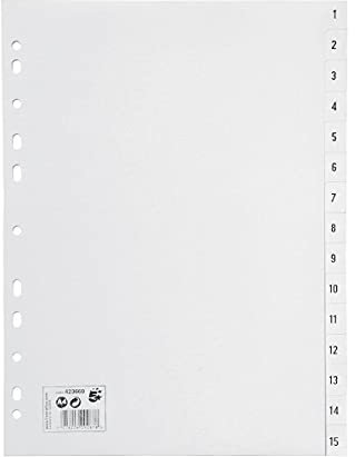 5 Star-Kunststoffregister, 120 Mikron, Mehrfachlochung, 1-15, A4, weiß