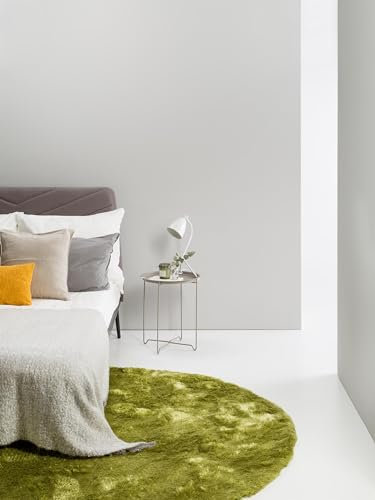 benuta Nest Hochflorteppich Whisper - Grün Rund 200 cm - Kuschelig Weicher Teppich für Schlaf- und Wohnzimmer - Pflegeleicht - Fußbodenheizung Geeignet