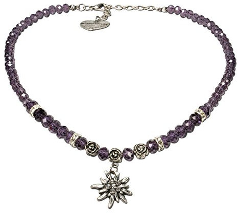 Alpenflüstern Perlen-Trachtenkette Fiona Crystal mit Strass-Edelweiß klein - Damen-Trachtenschmuck Dirndlkette lila-violett DHK155
