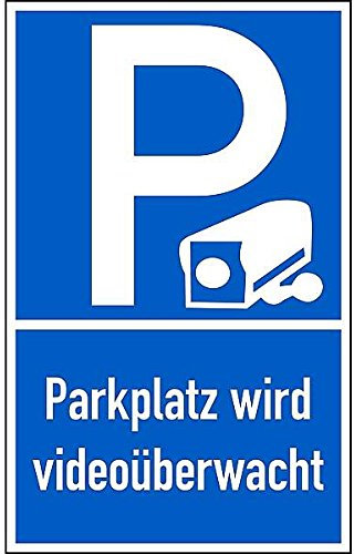 LEMAX® Parkplatzschild, Parkplatz wird videoüberwacht 400 x 250 mm Alu geprägt blau/weiß/Randfarbe: weiß 250x400mm