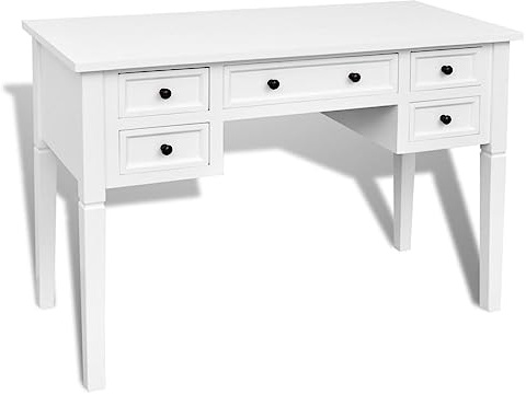 vidaXL White Writing Desk with 5 Drawers