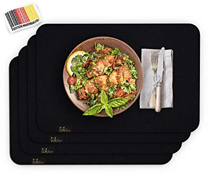 Luxflair Edle Filz Platzmatten für 4 Personen in Schwarz XXL Tischset 30x45cm, waschbar. Moderne Designer Tischmatten, Tischunterlagen-Set