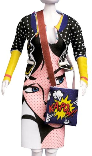 DRESS YOUR DOLL Mini Schneiderpuppe Nähset Anfänger Mit Stoff POP ART Modepuppen Kleidung Nähen Lernen für Kinder Kreatives Hobby für Zuhause ca. 30 x 39 cm Modedesign Puppe Fashion Design Kit