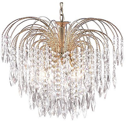 Searchlight 5-flammiger Waterfall Kronleuchter Gold mit Kristallen, 45 cm hoch, 53 cm Durchmesser, für das Wohnzimmer
